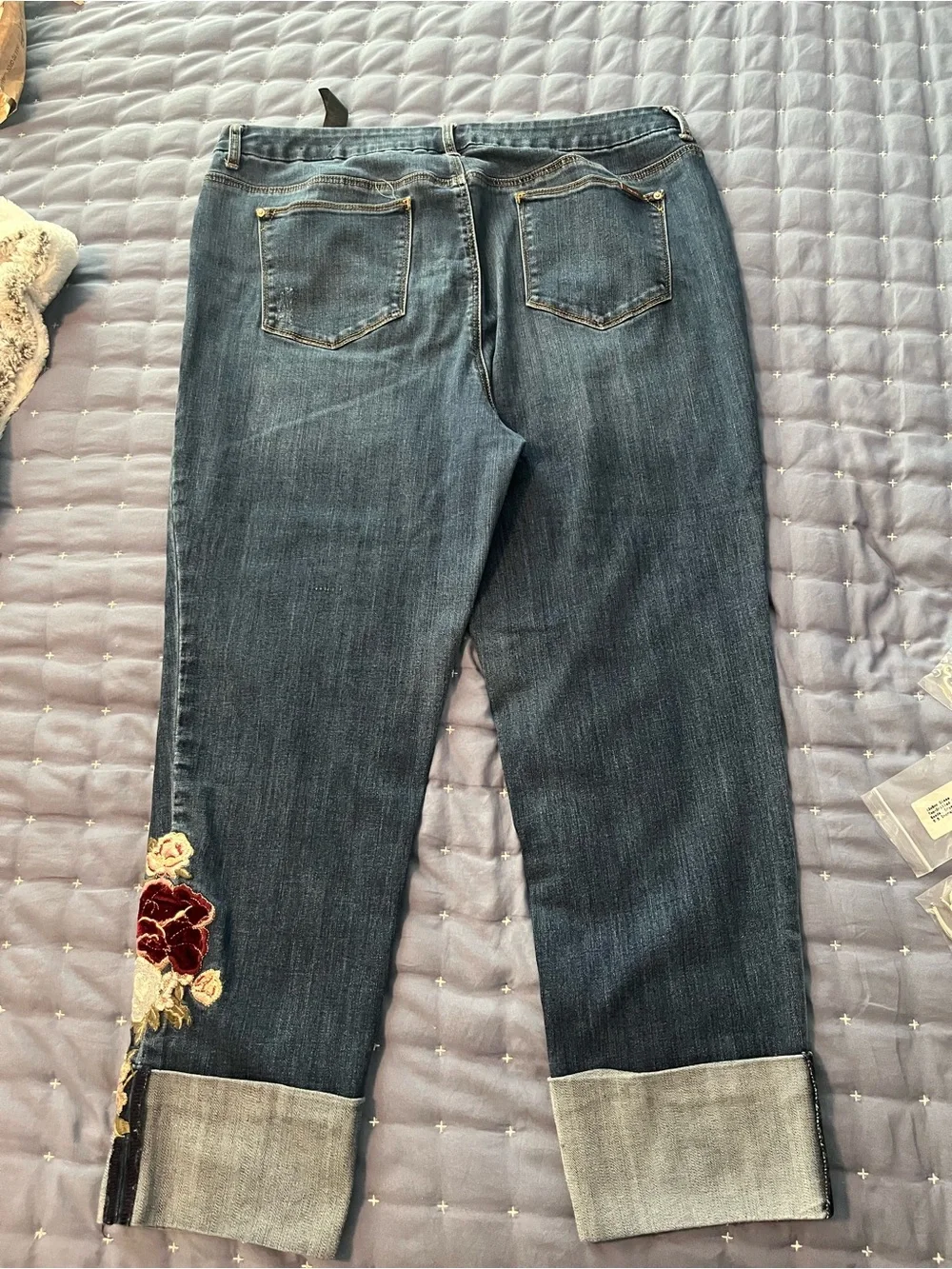 Chico’s So Slimming Dark Wash Ankle Jeans with Floral Embroidery